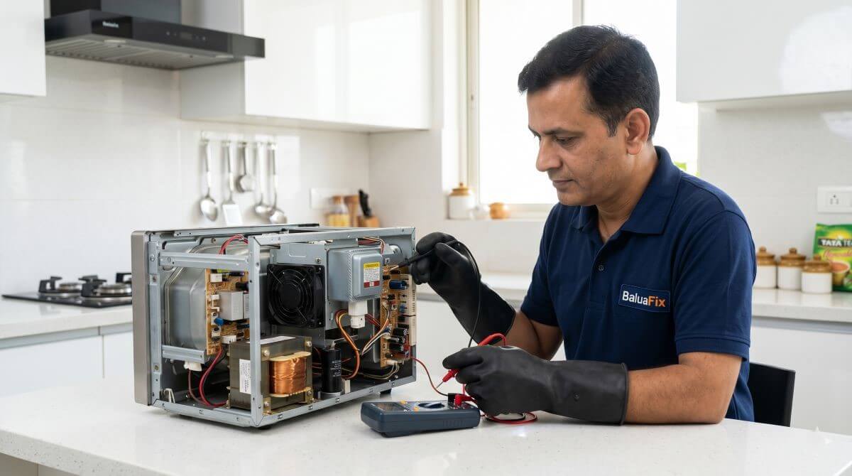 Microwave oven repair Vadodara – not heating and sparking issues fixed by BaluaFix certified technician